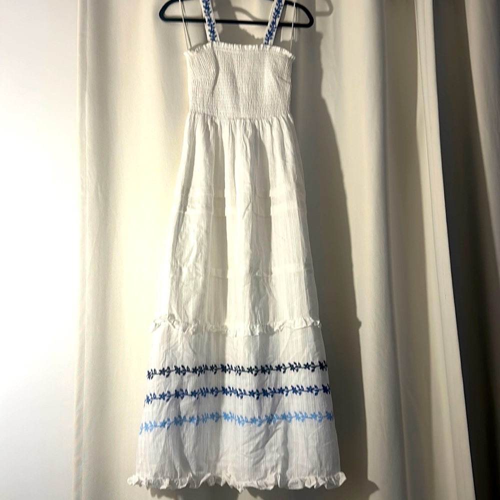 Draper James White Blue Smocked Embroidered Dress